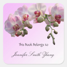 roze orchidee bloemen, boekstickers. vierkante sticker