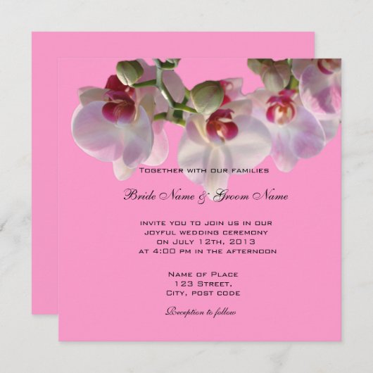  roze orchidee bloemen bruiloft kaart (Voorkant / Achterkant)