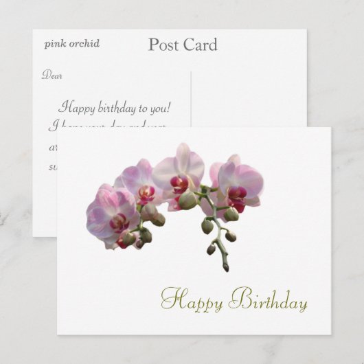  roze orchidee bloemen gefeliciteerd briefkaart (Voorkant / Achterkant)