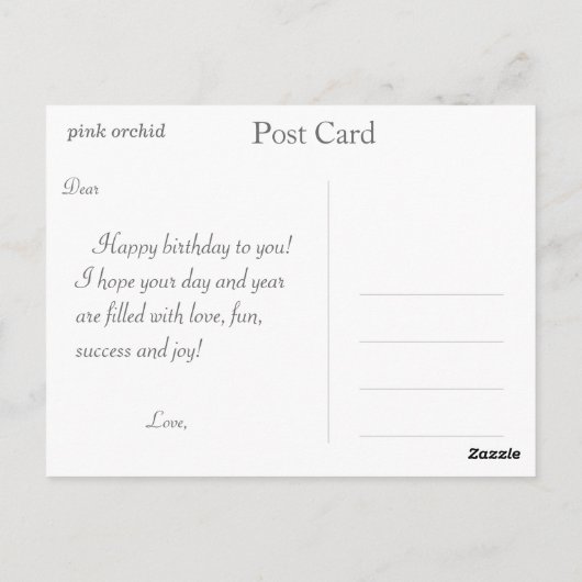  roze orchidee bloemen gefeliciteerd briefkaart (Achterkant)