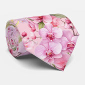Roze Orchidee Bloemen Heren Das (Opgerold)