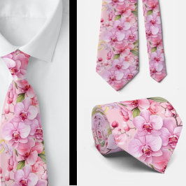 Roze Orchidee Bloemen Heren Das
