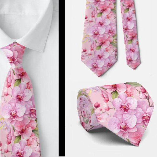 Roze Orchidee Bloemen Heren Das