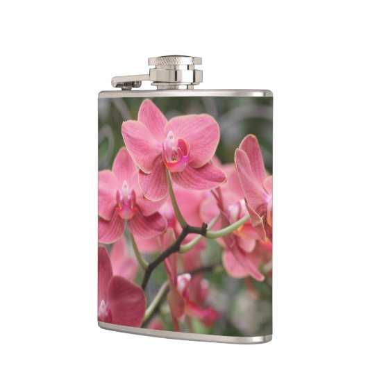 Roze orchidee bloemen heupfles (Links)