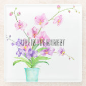 Roze Orchidee Bloemen in Vaas Glazen Onderzetter (Voorkant)