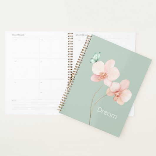 Roze Orchidee Bloemen Mint Vlinder Droom Planner (Display)