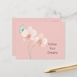 Roze Orchidee Bloemen Mintgroene Vlinder Briefkaart