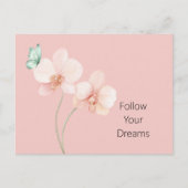 Roze Orchidee Bloemen Mintgroene Vlinder Briefkaart (Voorkant)
