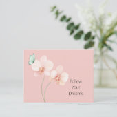 Roze Orchidee Bloemen Mintgroene Vlinder Briefkaart (Staand voorkant)