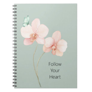 Roze Orchidee Bloemen Mintgroene Vlinder Notitieboek