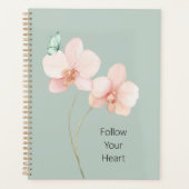 Roze Orchidee Bloemen Mintgroene Vlinder Planner (Voorkant)
