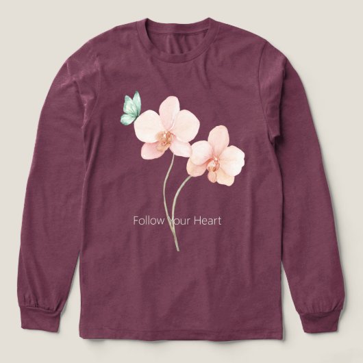 Roze Orchidee Bloemen Mintgroene Vlinder Tri-Blend Shirt (Voorkant)