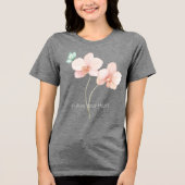 Roze Orchidee Bloemen Mintgroene Vlinder Tri-Blend Shirt (Voorkant)