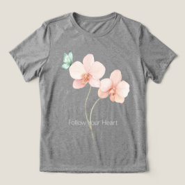 Roze Orchidee Bloemen Mintgroene Vlinder Tri-Blend Shirt