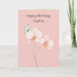 Roze Orchidee Bloemen Mintgroene Vlinder Verjaarda Kaart