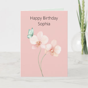 Roze Orchidee Bloemen Mintgroene Vlinder Verjaarda Kaart