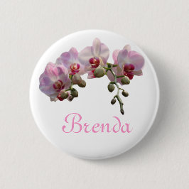  roze orchidee bloemen, persoonlijke naam ronde button 5,7 cm