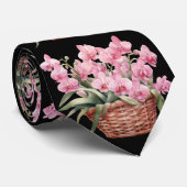Roze Orchidee Bloemen Stropdas (Opgerold)