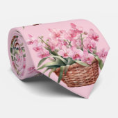 Roze Orchidee Bloemen Stropdas (Opgerold)