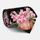 Roze Orchidee Bloemen Stropdas (Opgerold)