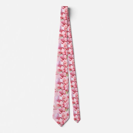 Roze Orchidee Bloemen Stropdas (Voorkant)