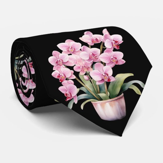 Roze Orchidee Bloemen Stropdas (Opgerold)