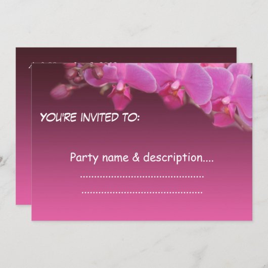 roze orchidee bloemen uitnodiging (Voorkant / Achterkant)