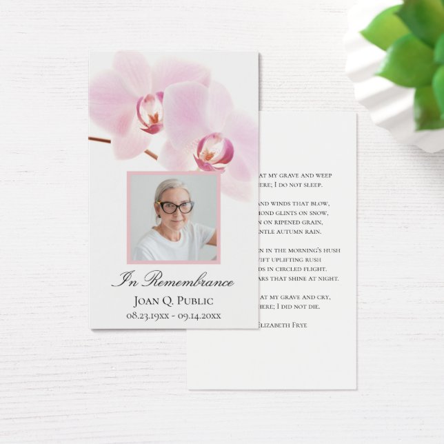 Roze Orchidee Bloemen Witte Begrafenis Gebed Visitekaartje (Bureau)