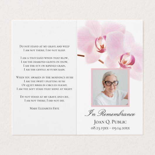 Roze Orchidee Bloemen Witte Begrafenis Gebed Visitekaartje (Buitenkant ongevouwen)