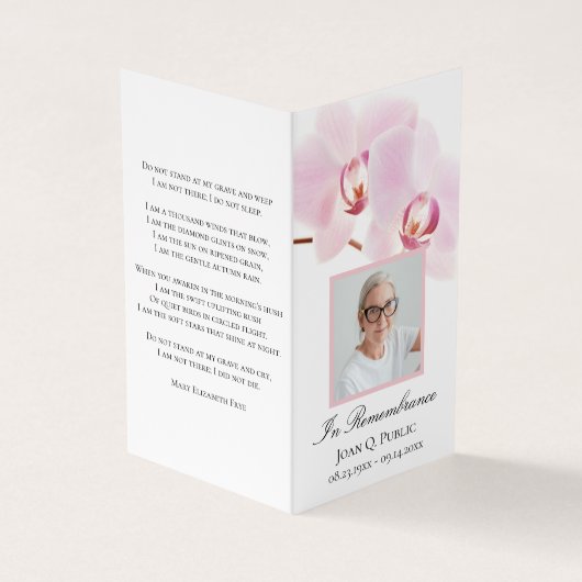 Roze Orchidee Bloemen Witte Begrafenis Gebed Visitekaartje (Buitenkant)