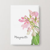 Roze Orchidee Bloemendesign – Elegante Botanische Button (Voorkant)