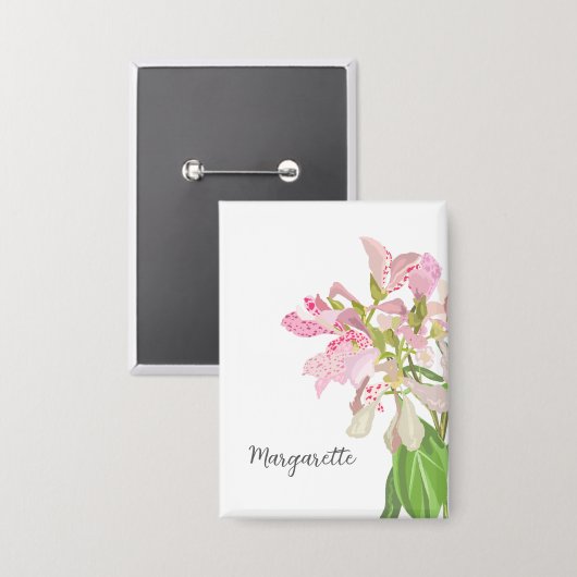 Roze Orchidee Bloemendesign – Elegante Botanische Button (Voorkant / Achterkant)