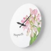 Roze Orchidee Bloemendesign – Elegante Botanische Grote Klok (Hoek)