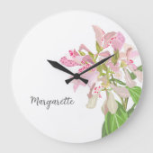 Roze Orchidee Bloemendesign – Elegante Botanische Grote Klok (Voorkant)