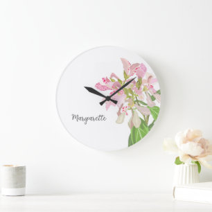 Roze Orchidee Bloemendesign – Elegante Botanische  Grote Klok