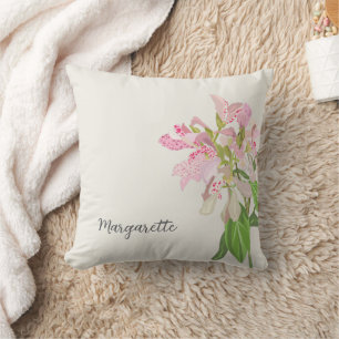 Roze Orchidee Bloemendesign – Elegante Botanische  Kussen