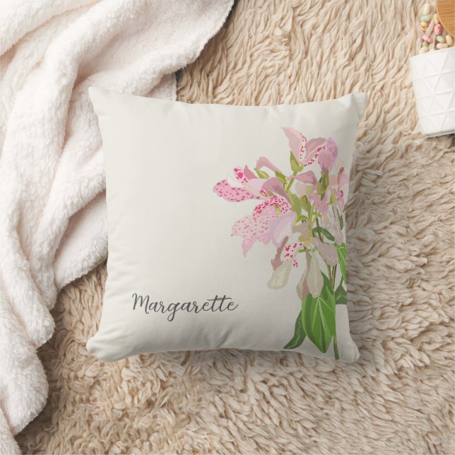 Roze Orchidee Bloemendesign – Elegante Botanische  Kussen (Deken)