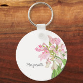 Roze Orchidee Bloemendesign – Elegante Botanische Sleutelhanger (Voorkant)