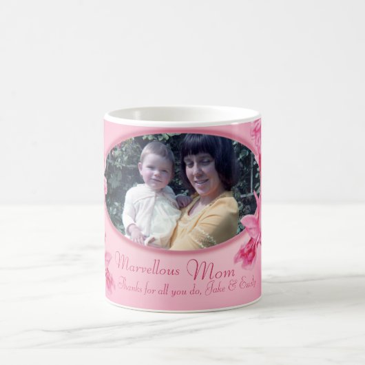 Roze orchidee bloemenkunst  koffiemok (Center)