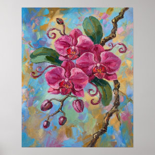 Roze Orchidee Bloemenschildering Poster