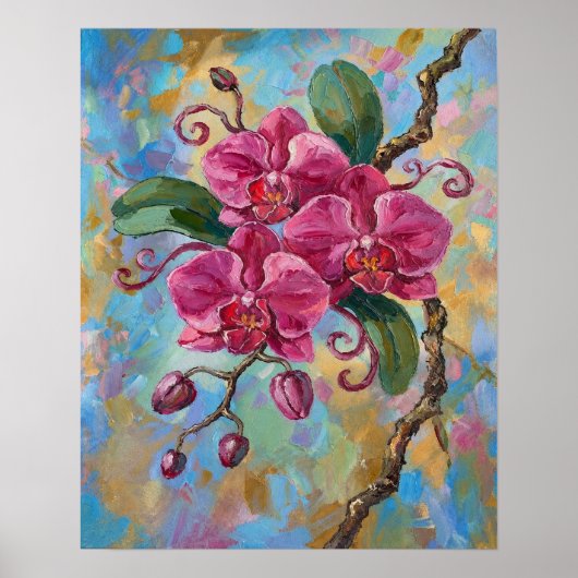 Roze Orchidee Bloemenschildering Poster (Voorkant)