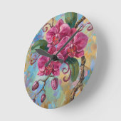Roze Orchidee Bloemenschildering Ronde Klok (Hoek)
