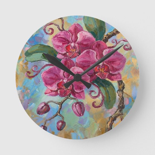 Roze Orchidee Bloemenschildering Ronde Klok (Voorkant)