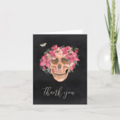 Roze Orchidee Bloemige Schedel Bedankkaart (Voorkant)