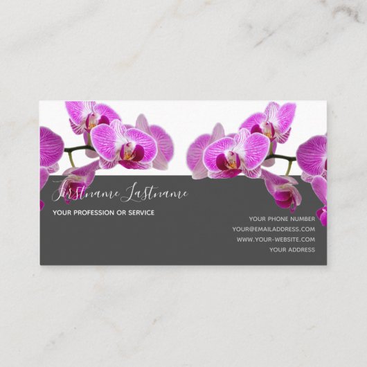 Roze orchidee bloesem elegant grijze rechthoek visitekaartje (Achterkant)