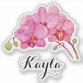 Roze orchidee bloesems met Jouw naam vinyl Sticker (Voorkant)