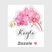 Roze orchidee bloesems met Jouw naam vinyl Sticker (Vel)