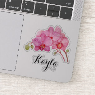 Roze orchidee bloesems met Jouw naam vinyl Sticker