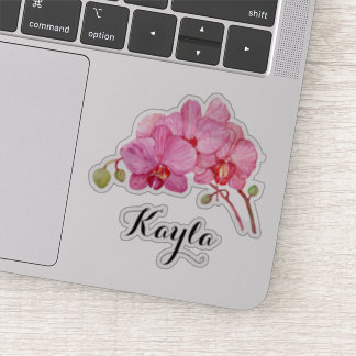 Roze orchidee bloesems met Jouw naam vinyl Sticker