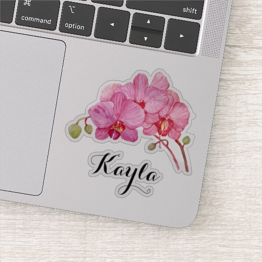 Roze orchidee bloesems met Jouw naam vinyl Sticker (Detail)